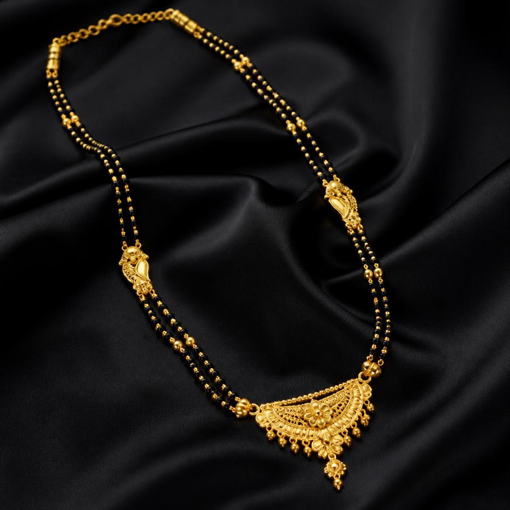 Traditional gold mangalsutra with black bead chain