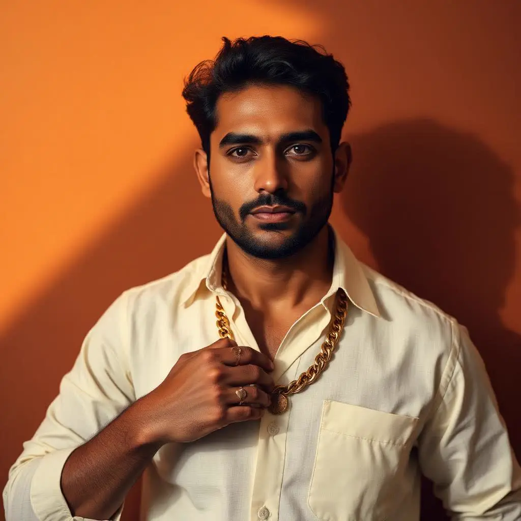 Man wearing Ziva men's gold chain and BIS hallmarked kada